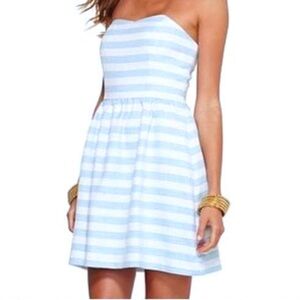Lilly Pulitzer Peyton Blue White Striped Strapless Dress 2